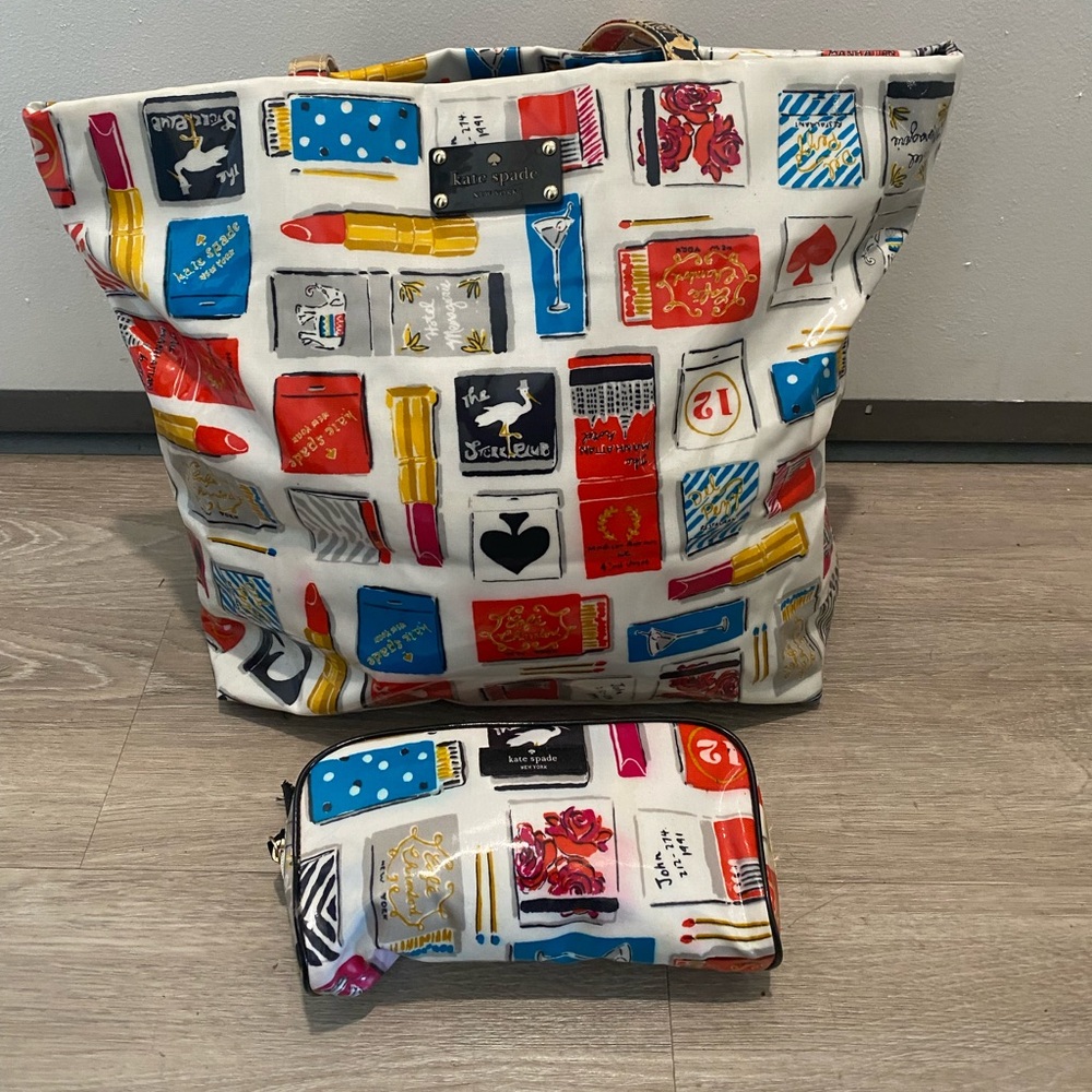 2/pcs Kate Spade Red and Blue Postal Print Tote